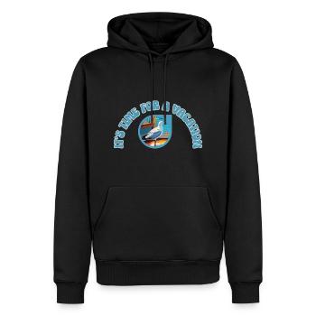 Urlaubszeit, Es ist Zeit für einen Urlaub! - Männer Premium Bio Hoodie - Schwarz - Vorne - Nico (187cm)
