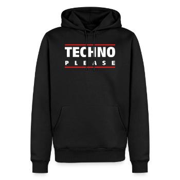 Techno Please - Musique électro - Batterie et basse - Sweat à capuche Premium bio Homme - noir - Devant - Nico (187cm)