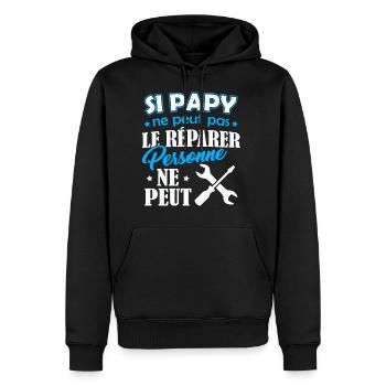 T-shirt Grand-Père - Papy ne peut pas le Réparer - Sweat à capuche Premium bio Homme - noir - Devant - Nico (187cm)