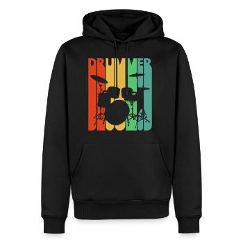 Vintage Retro Schlagzeuger. Trommelsatz Rock 'n' Roll - Männer Premium Bio Hoodie - Schwarz - Vorne - Nico (187cm)