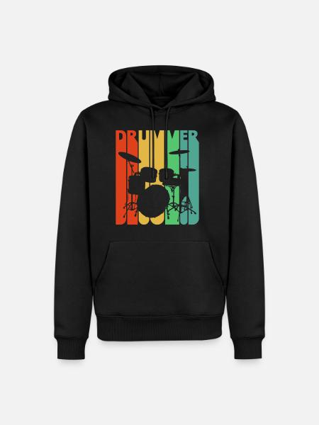 Vintage Retro Drummer. Drumming Kit. Rock 'N' Roll - Men’s Premium Organic Hoodie - black
