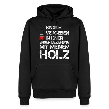 Beziehung Holz - Männer Premium Bio Hoodie - Schwarz - Vorne - Nico (187cm)