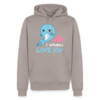 Funny Whale Gifts: "I Whaley Love You" Cute Whale - Men’s Premium Organic Hoodie - taupe - Front - Nico (187cm)
