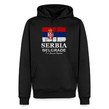 Serbia - flag - banner - flag - flag - Men’s Premium Organic Hoodie - black - Front - Nico (187cm)