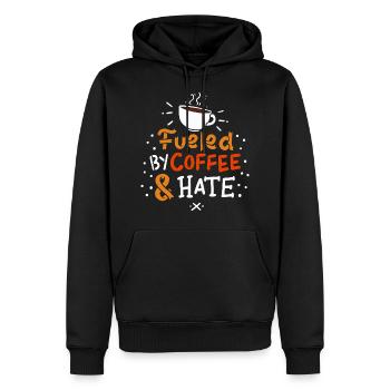 Kaffee "fueled by coffee and hate" Geschenk Motiv - Männer Premium Bio Hoodie - Schwarz - Vorne - Nico (187cm)