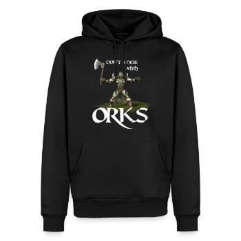 Orc - ne plaisante pas avec les orcs - motif du joueur guerrier - Sweat à capuche Premium bio Homme - noir - Devant - Nico (187cm)