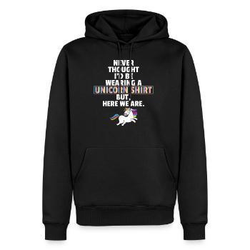Proud! I'm wearing a unicorn T-shirt - Men’s Premium Organic Hoodie - black - Front - Nico (187cm)