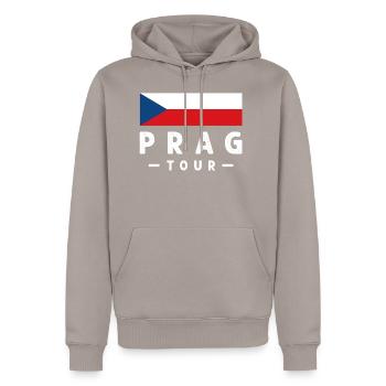prag tour - Männer Premium Bio Hoodie - Taupe - Vorne - Nico (187cm)