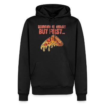PIZZA JOGGING RUNNING - Sweat à capuche Premium bio Homme - noir - Devant - Nico (187cm)
