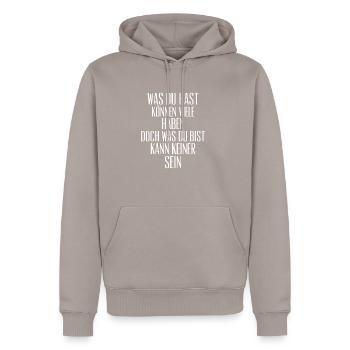 DU BIST EINZIGARTIG Schöner Spruch - Männer Premium Bio Hoodie - Taupe - Vorne - Nico (187cm)