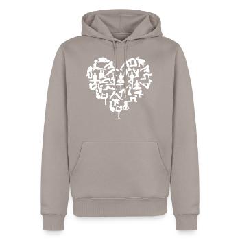 yoga heart white - Men’s Premium Organic Hoodie - taupe - Front - Nico (187cm)