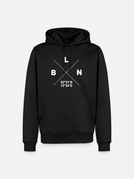 Berlin Koordinaten Design BLN Geschenk Heimat Kiez - Männer Premium Bio Hoodie - Schwarz