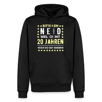 20ème cadeau d'anniversaire - 20 ans - 20ème - Sweat à capuche Premium bio Homme - noir - Devant - Nico (187cm)