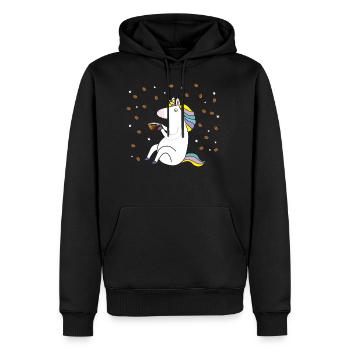 Unicorn enjoys his coffee. - Men’s Premium Organic Hoodie - black - Front - Nico (187cm)