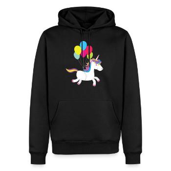 Unicorn takes off with balloons - Men’s Premium Organic Hoodie - black - Front - Nico (187cm)