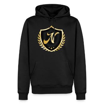 N Letter Gold Coat of Arms - Men’s Premium Organic Hoodie - black - Front - Nico (187cm)