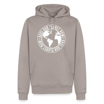 save our planet now - Männer Premium Bio Hoodie - Taupe - Vorne - Nico (187cm)