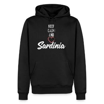 Chère Sardaigne - Sweat à capuche Premium bio Homme - noir - Devant - Nico (187cm)