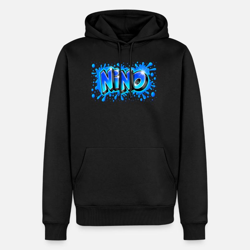 Graffiti NINO platsch blau - Männer Premium Bio Hoodie - Schwarz