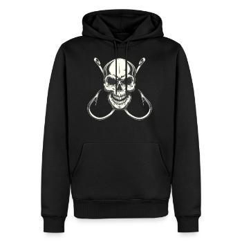 Crâne avec hameçons pour équipage de pêcheurs - Sweat à capuche Premium bio Homme - noir - Devant - Nico (187cm)