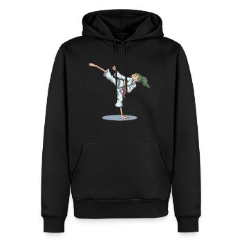 Pied de karaté coup de pied - Sweat à capuche Premium bio Homme - noir - Devant - Nico (187cm)