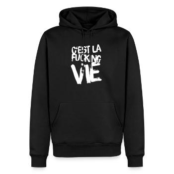 C'est la fucking vie Spruch Shirt - Männer Premium Bio Hoodie - Schwarz - Vorne - Nico (187cm)