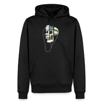 Crâne crâne squelette docteur docteur lampe frontale - Sweat à capuche Premium bio Homme - noir - Devant - Nico (187cm)