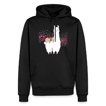 Sloth Alpaca Lama Sleeps Rides Heart Riding - Men’s Premium Organic Hoodie - black - Front - Nico (187cm)