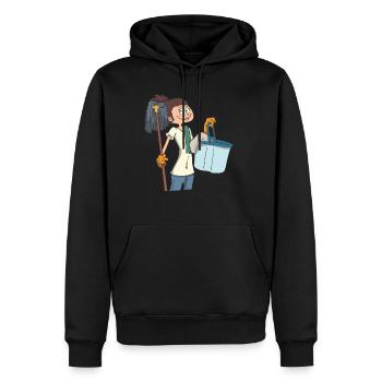 Cleaning lady with mop and bucket - Men’s Premium Organic Hoodie - black - Front - Nico (187cm)