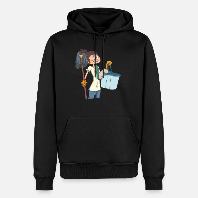 Putzfrau mit Wischmob und Eimer - Männer Premium Bio Hoodie - Schwarz