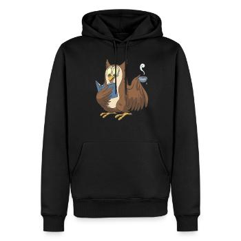 Chouette livres avec une tasse de thé - Sweat à capuche Premium bio Homme - noir - Devant - Nico (187cm)