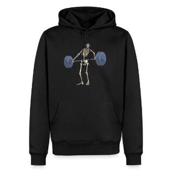 Skelett mit Langhantel Gewichtheben Squat Fitness - Männer Premium Bio Hoodie - Schwarz - Vorne - Nico (187cm)
