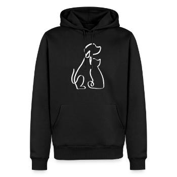Chien et chat une ligne blanc - Sweat à capuche Premium bio Homme - noir - Devant - Nico (187cm)
