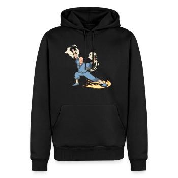 Fantaisie moine combattant kick kick - Sweat à capuche Premium bio Homme - noir - Devant - Nico (187cm)