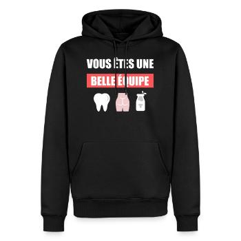 Une belle équipe - Sweat à capuche Premium bio Homme - noir - Devant - Nico (187cm)