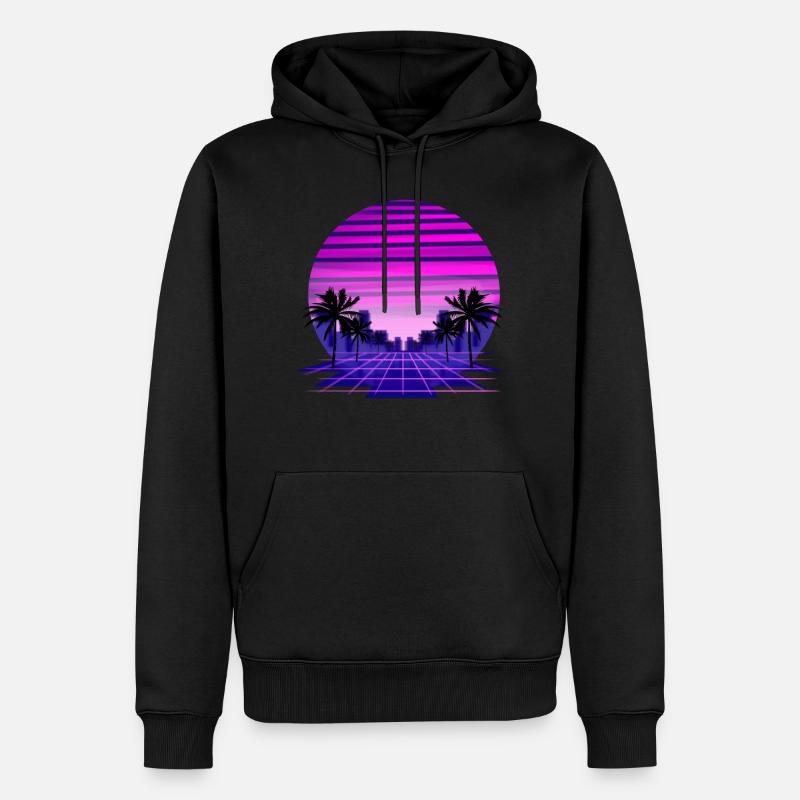 Miami Retro - Retrowave - Synthwave - Männer Premium Bio Hoodie - Schwarz
