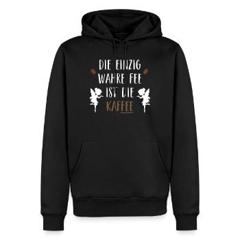 Die einzig wahre Fee ist die Kaffee - Männer Premium Bio Hoodie - Schwarz - Vorne - Nico (187cm)