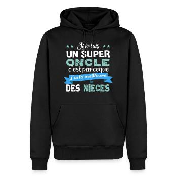 Super oncle. Cadeau famille nièce tonton humour - Sweat à capuche Premium bio Homme - noir - Devant - Nico (187cm)