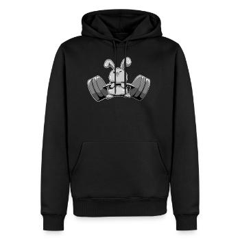 Funny Rabbit Weight Lifting Gym Workout - Men’s Premium Organic Hoodie - black - Front - Nico (187cm)