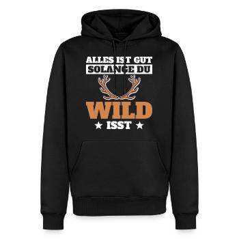 Jäger Jagen Alles ist gut solange du Wild isst - Männer Premium Bio Hoodie - Schwarz - Vorne - Nico (187cm)