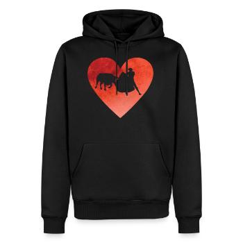 Herz mit Stierkampf mit Stier und Torero - Männer Premium Bio Hoodie - Schwarz - Vorne - Nico (187cm)