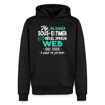 Informaticien homme. Cadeau humour. Informatique - Sweat à capuche Premium bio Homme - noir - Devant - Nico (187cm)