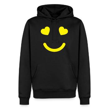 LOVE AND SMILE - SMILING - HERZAUGEN - LIEBE - Männer Premium Bio Hoodie - Schwarz - Vorne - Nico (187cm)