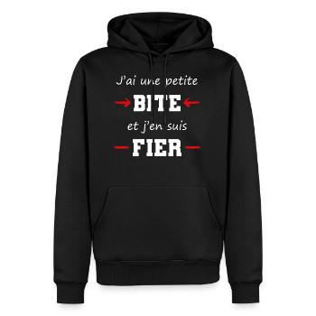 cadeau drôle pote beauf marrant petite bite - Sweat à capuche Premium bio Homme - noir - Devant - Nico (187cm)