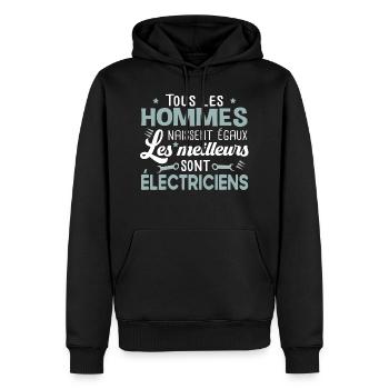 Électricien électricité métier anniversaire humour - Sweat à capuche Premium bio Homme - noir - Devant - Nico (187cm)