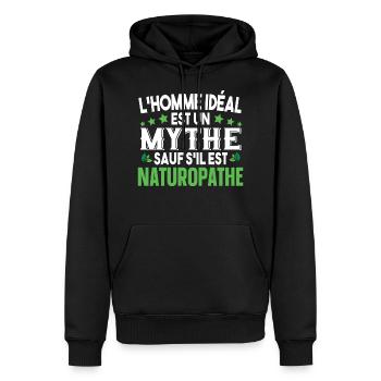 Naturopathe Médecine Métier Humour Nature Guérison - Sweat à capuche Premium bio Homme - noir - Devant - Nico (187cm)
