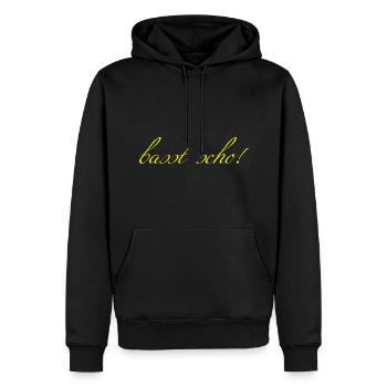 basst scho - Männer Premium Bio Hoodie - Schwarz - Vorne - Nico (187cm)