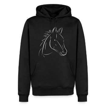 Kontrast zur Pferdelinienzeichnung - Männer Premium Bio Hoodie - Schwarz - Vorne - Nico (187cm)