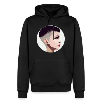 Junge Frau mit Fade Frisur Undercut Haarschnitt - Männer Premium Bio Hoodie - Schwarz - Vorne - Nico (187cm)