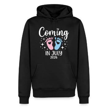 Cadeau drôle de baby shower de juillet 2026 pour un nouveau bébé - Sweat à capuche Premium bio Homme - noir - Devant - Nico (187cm)